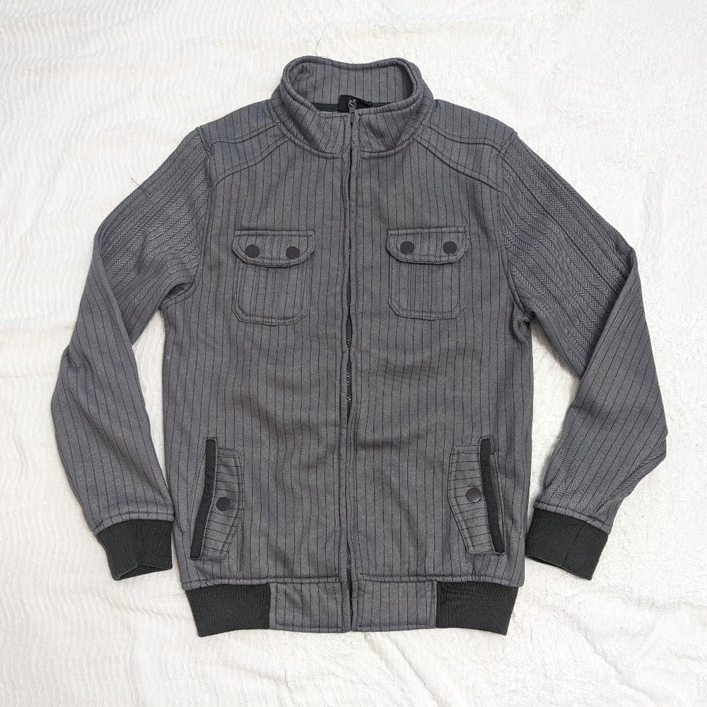 Sapphire Lounge Men's Full Zip Jacket Medium Stripe Design Mock Neck RN 121529